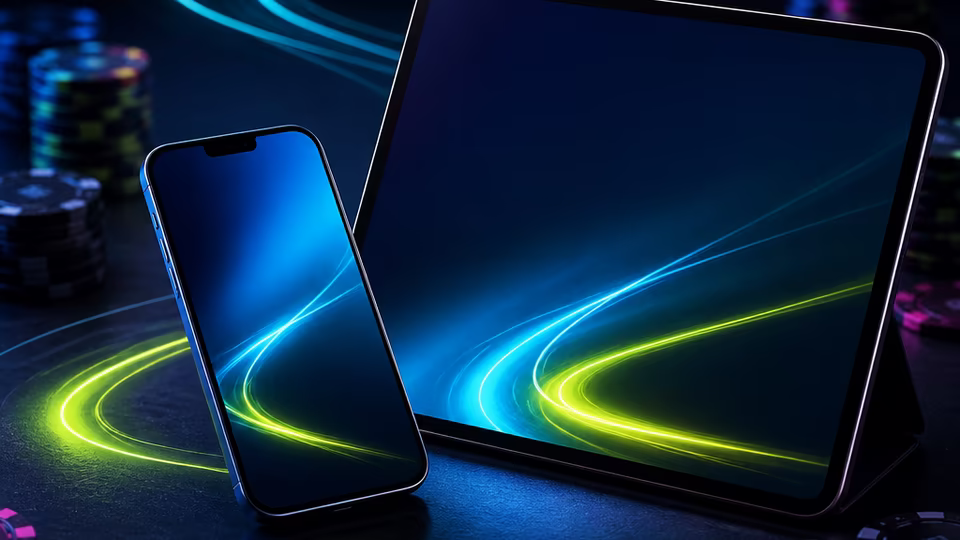 Smartphone met Boomerang Bet kleuraccenten voor mobiele casinotoegang